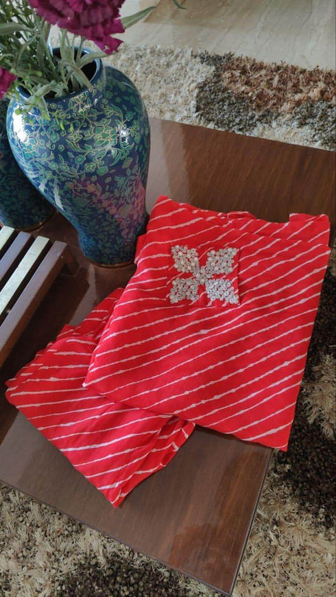 Red Leheriya Kaftan Coord Set