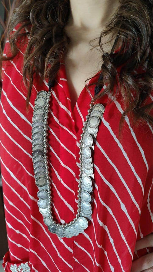 Red Leheriya Kaftan Coord Set