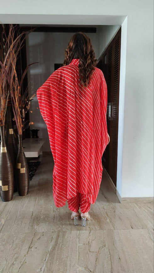 Red Leheriya Kaftan Coord Set