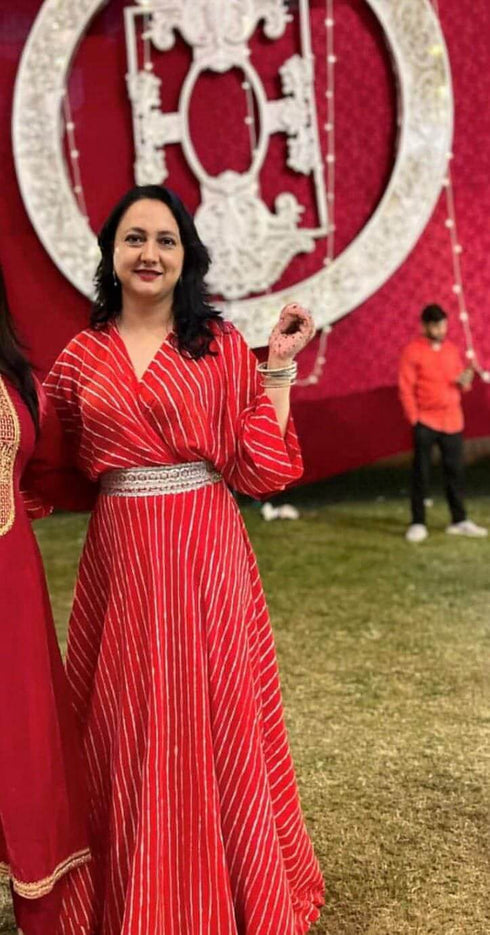 Red Leheriya Top with Skirt Coord Set