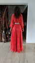 Red Leheriya Top with Skirt Coord Set