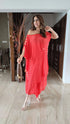 Red One Shoulder Dress With Pant For Women - Coords