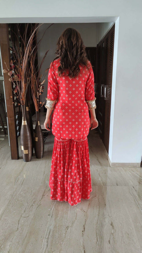 Red Pathani Sharara Set