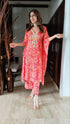 Red Pink Hand Embroidery Kaftan Set