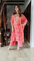 Red Pink Hand Embroidery Kaftan Set