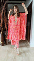 Red Pink Hand Embroidery Kaftan Set
