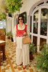Red and Off White Koti Pathani Set