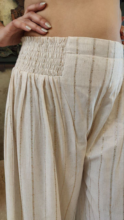 Red and Off White Koti Pathani Set