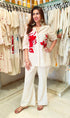 Rose Red Embroidery Off White Coord Set