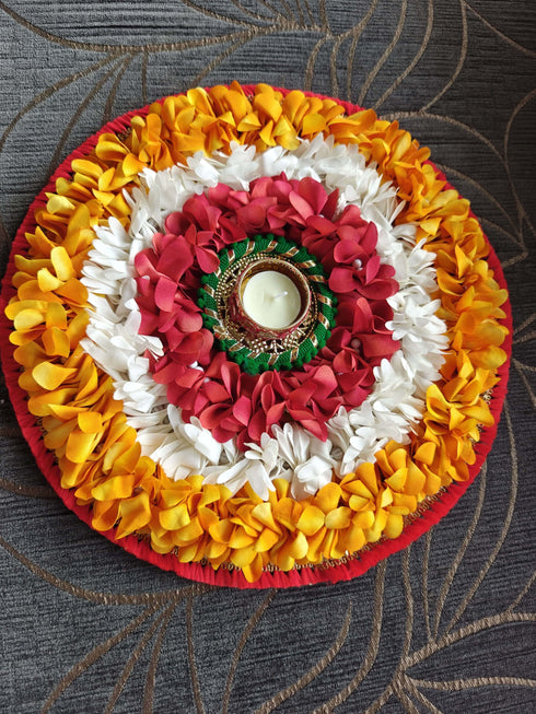 Round Orange Flower Diya Rangoli Set - Accessory