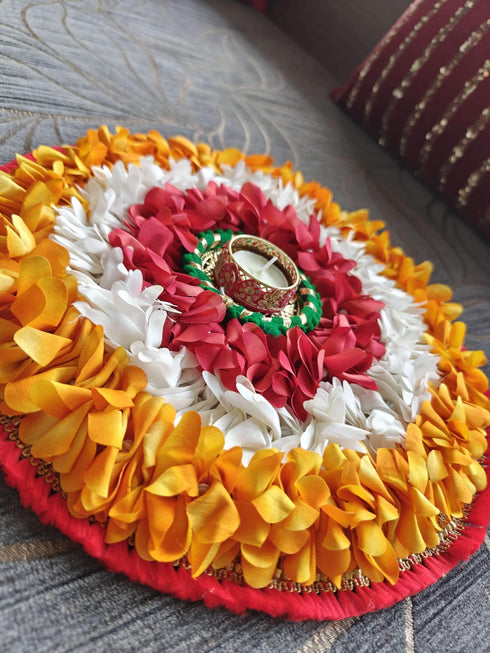 Round Orange Flower Diya Rangoli Set - Accessory