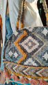 Round White Blue Ikat Banjara Handcrafted Embroidery Tote Bag
