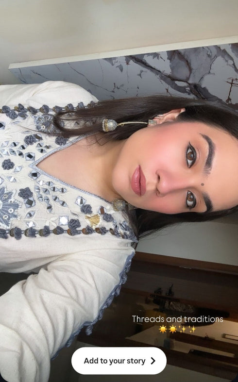 Embroidered Top With Kali Pants - Denim Look