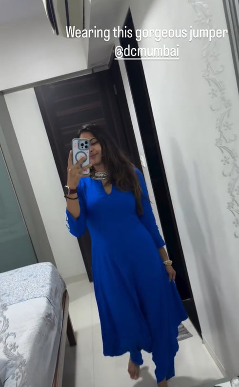 (@DivyankaTripathi) Royal Blue Embroidery Jumpsuit