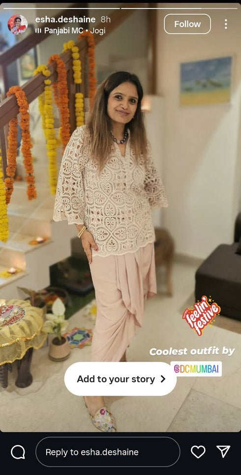 Pink Cutwork Kurta with Dhoti and Singlet