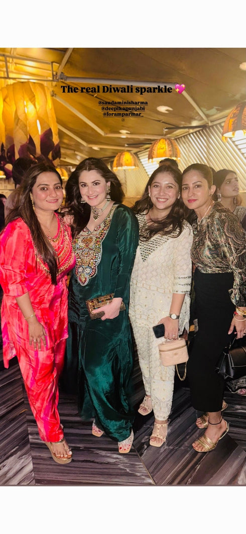 Embroidered Green Kaftan Top with Drape Lungi Skirt