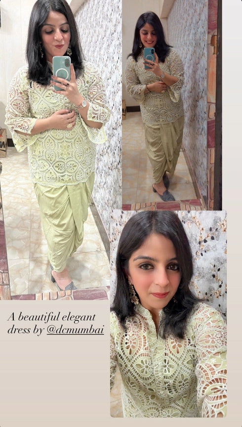 Green Cutwork Kurta with Dhoti and Singlet