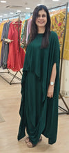 Emerald Green Crepe Draped One-Piece Dress