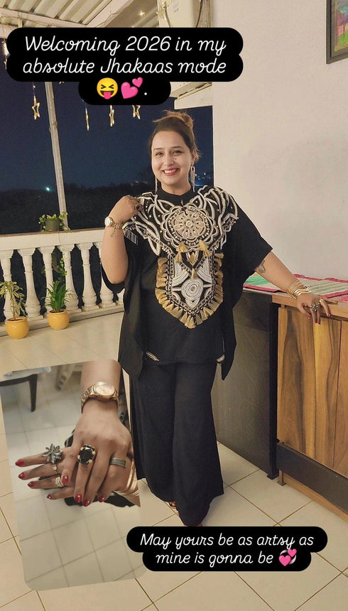 Heavily Embroidered Black Kaftan with Pant