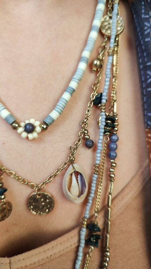 Sea Shell Gold Grey Multi Layer Necklace