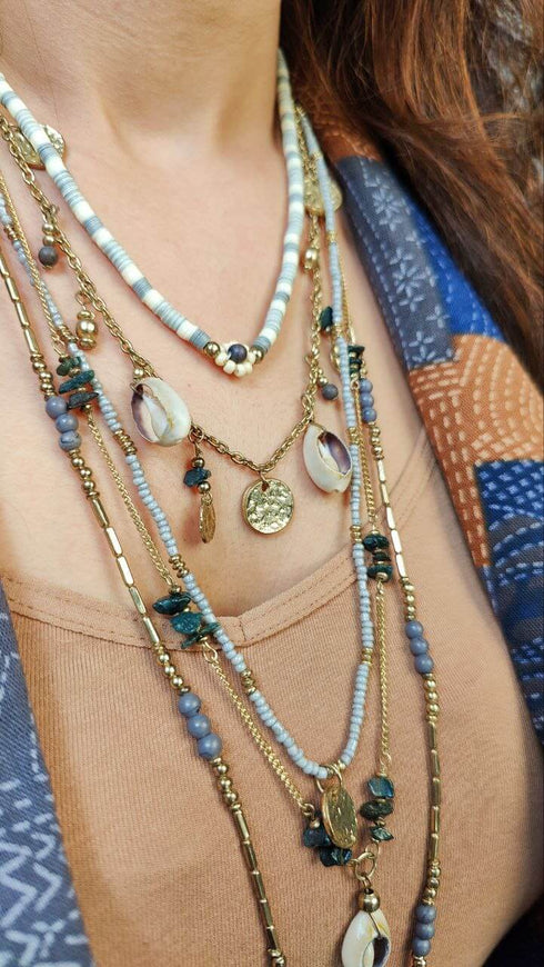 Sea Shell Gold Grey Multi Layer Necklace
