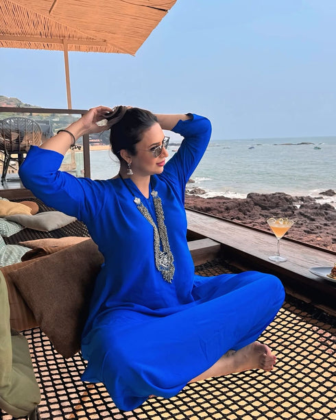 (@DivyankaTripathi) Royal Blue Embroidery Jumpsuit