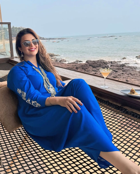 (@DivyankaTripathi) Royal Blue Embroidery Jumpsuit