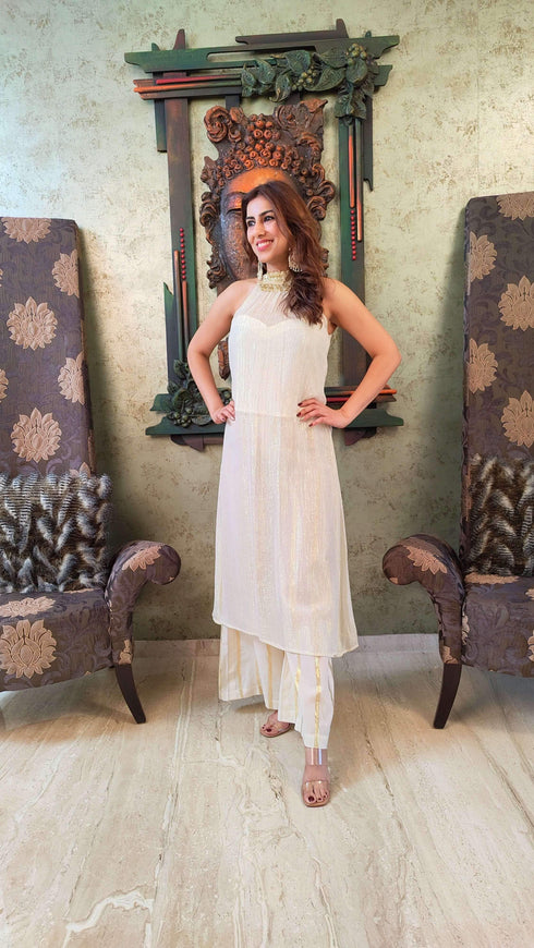 Shimmer Cream White Coord Set