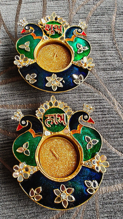 Shubh Labh Peacock Morni Diya Set Third Design (Pair of 2) - Accessory