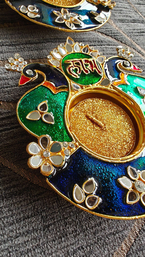 Shubh Labh Peacock Morni Diya Set Third Design (Pair of 2) - Accessory