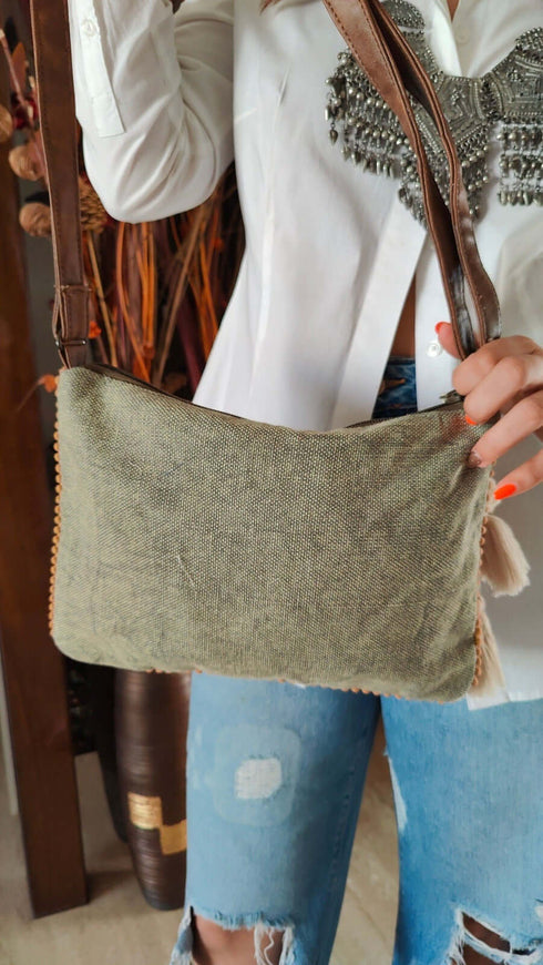 Sling Green Brown Banjara Handcrafted Embroidery Bag