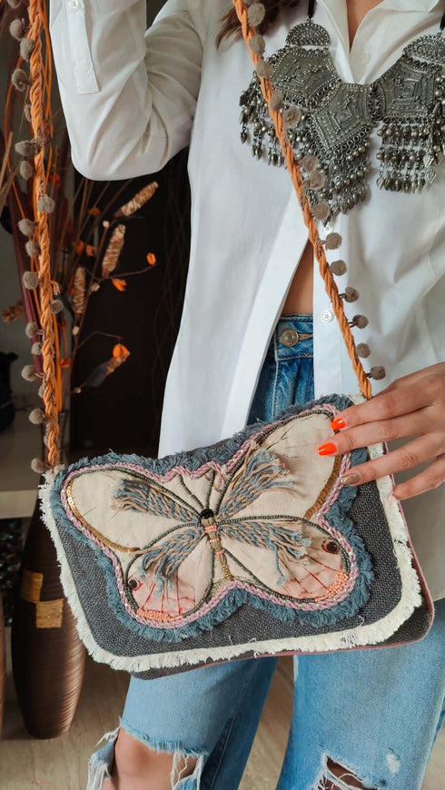 Sling Grey Butterfly Handcrafted Embroidery Bag