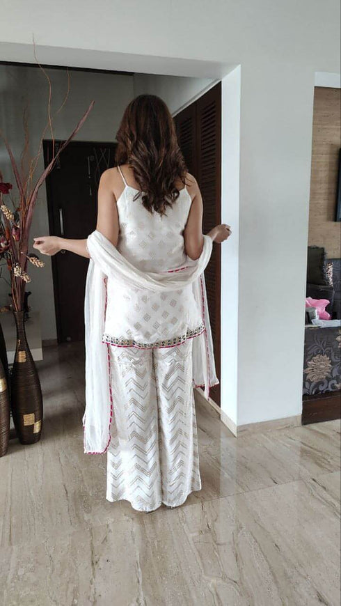 Spaghetti White Sharara Set