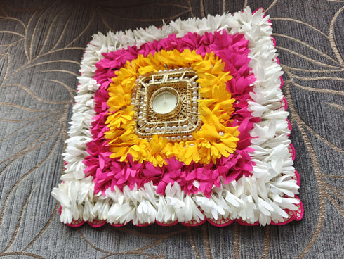 Square Pink Yellow Diya Rangoli - Accessory