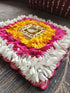 Square Pink Yellow Diya Rangoli - Accessory