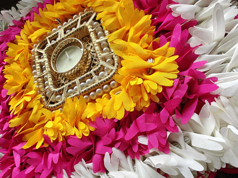 Square Pink Yellow Diya Rangoli - Accessory