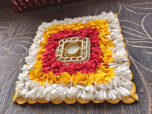 Square Yellow Red Pearl Diya Rangoli - Accessory