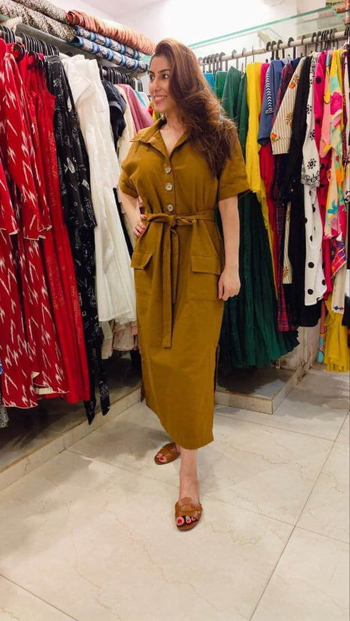 Tan Brown Dress With Belt
