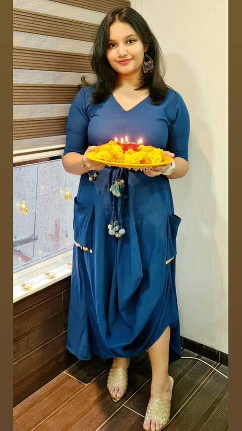 Teal Blue Dress With Belt