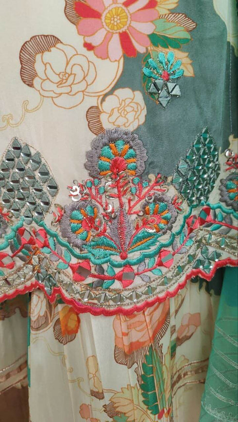 Teal Cream Sharara Set