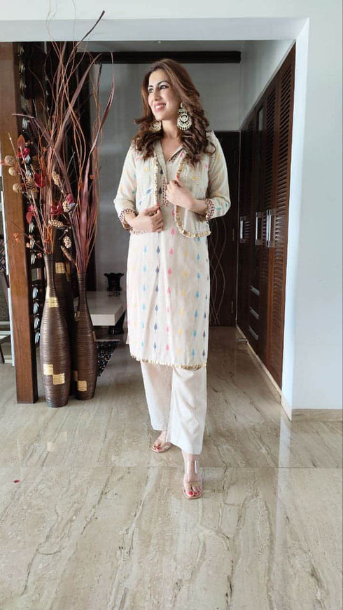 Three Piece Jacket Off White Pathani Set