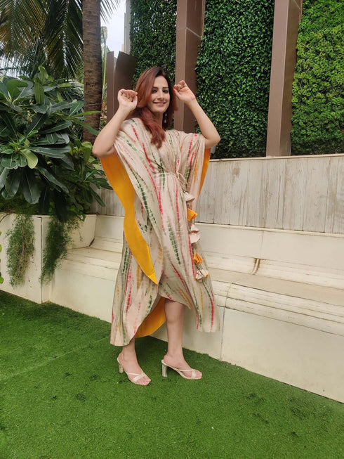 Tie Dye Printed Silk Kaftan