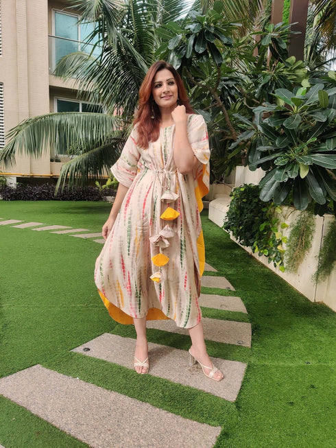 Tie Dye Printed Silk Kaftan
