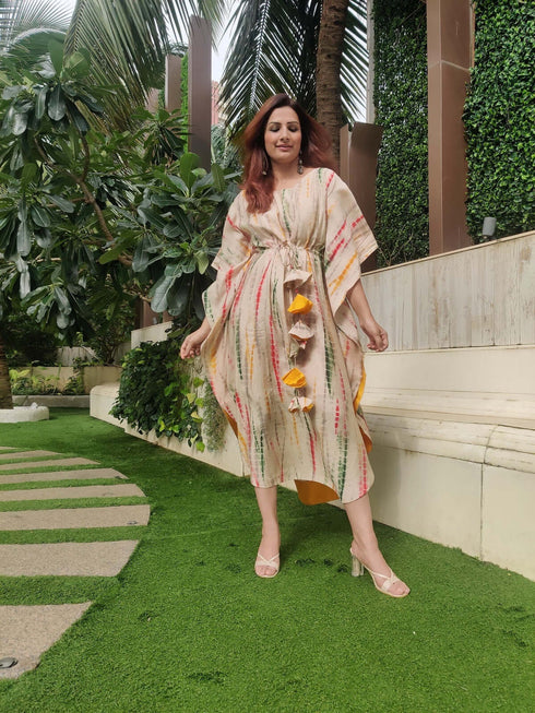 Tie Dye Printed Silk Kaftan