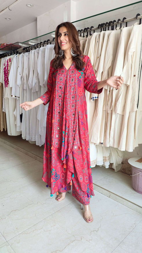 Tomato Red Butterfly Coord Set