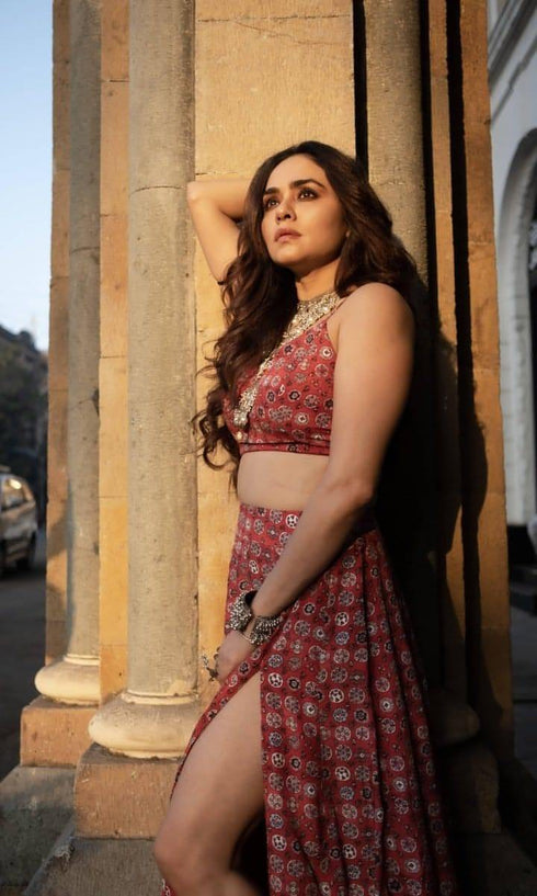 Tomato Red Slit Skirt Coord Set