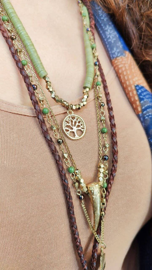 Tree Of Life Green Brown Multi Layer Necklace