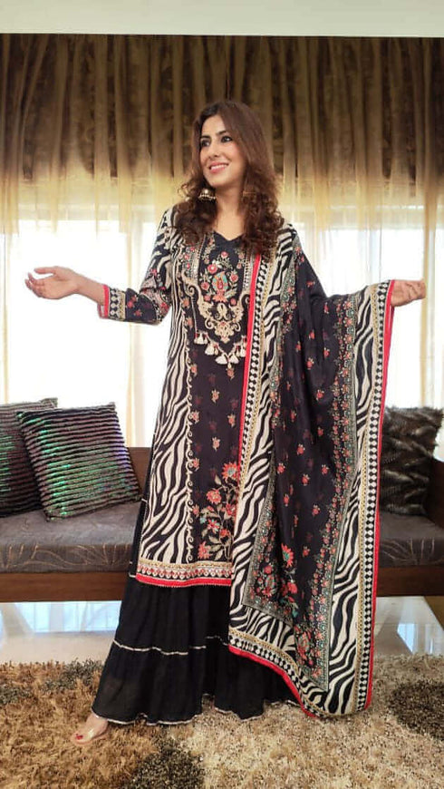 Two Piece Black Skirt Sharara Set