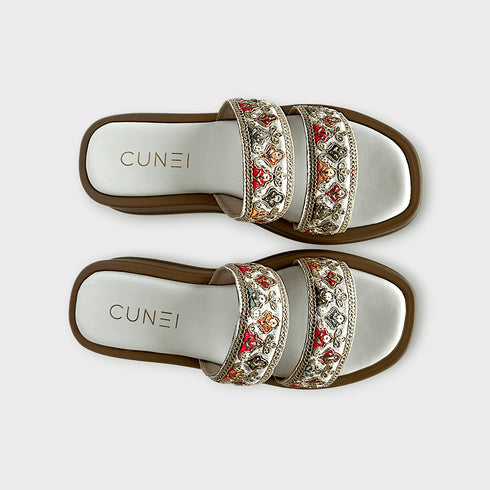 Two Strap Floral Zari Work Embroidered Slider