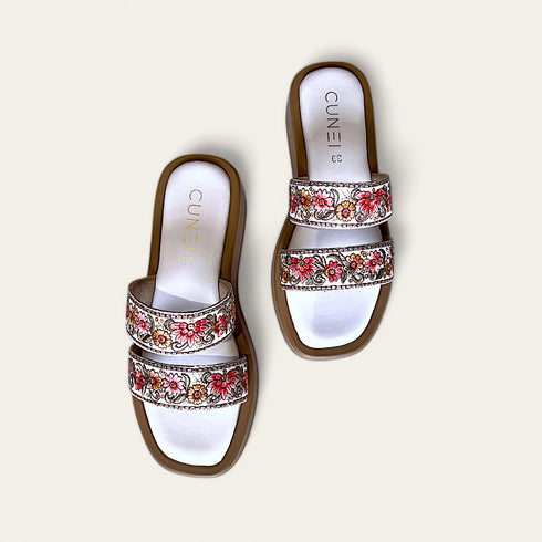 Two Strap Flowery Thread Work Embroidered Slider